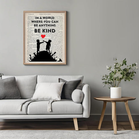 Posterizer 1 pcs-Be Kind-Graffiti Street Upcycled Dictionary Print-Urban Art-Motivational & Inspirational Art-Gift, Mural Fans-Decor for Home & Of...
